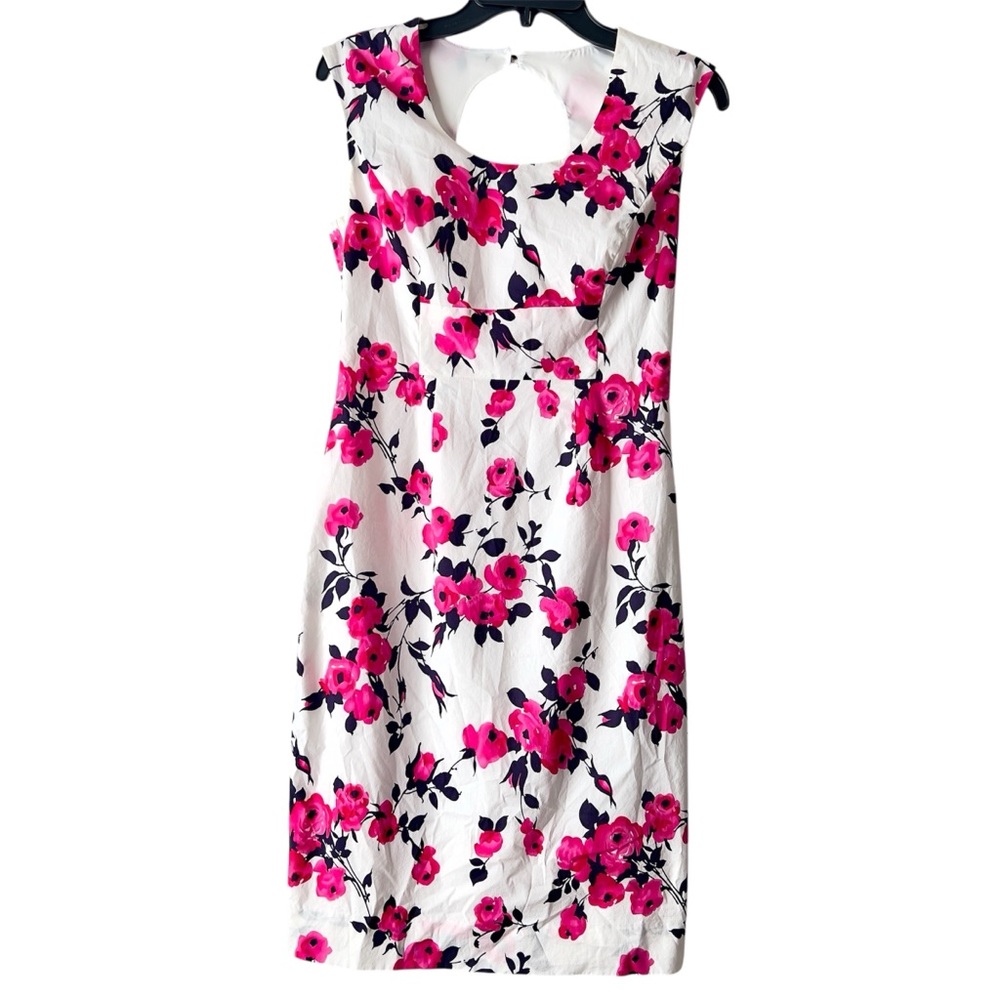 J. Peterman White Pink Floral Feminine Midi Pencil Dress Women’s Size 4